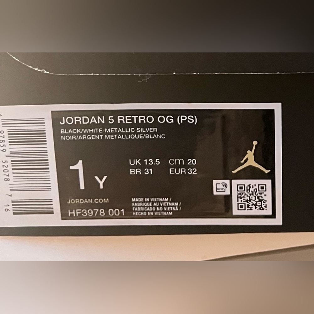 Kids Jordan 5s Retro OG SIZE 1 Little Kids - Picture 8 of 8